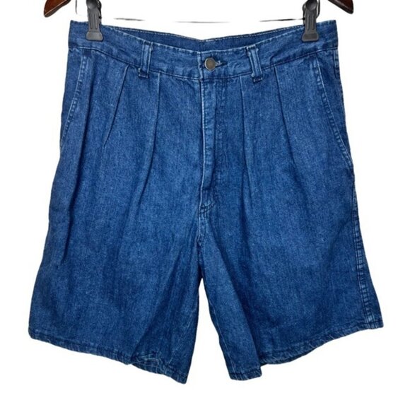 Vintage Mom Jeans Pleated Denim Jean Bermuda High Rise Shorts Size 32 - Picture 1 of 6